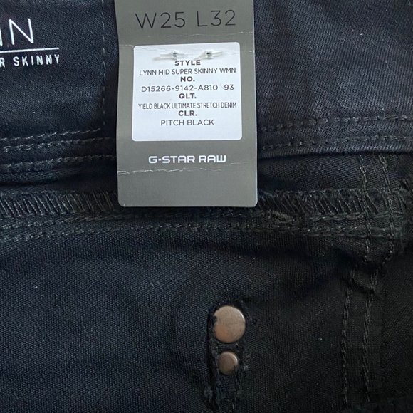 G-Star Women's LYNN MID SUPER SKINNY BLACK JEANS , NWT, W25 L32 - Picture 4 of 7